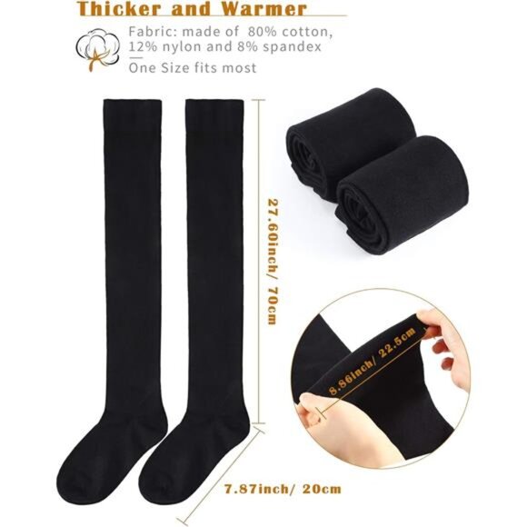 3 Pairs Thigh High Socks Cotton Over Knee Socks Knit Long Boot Stocking, Black - Picture 2 of 7